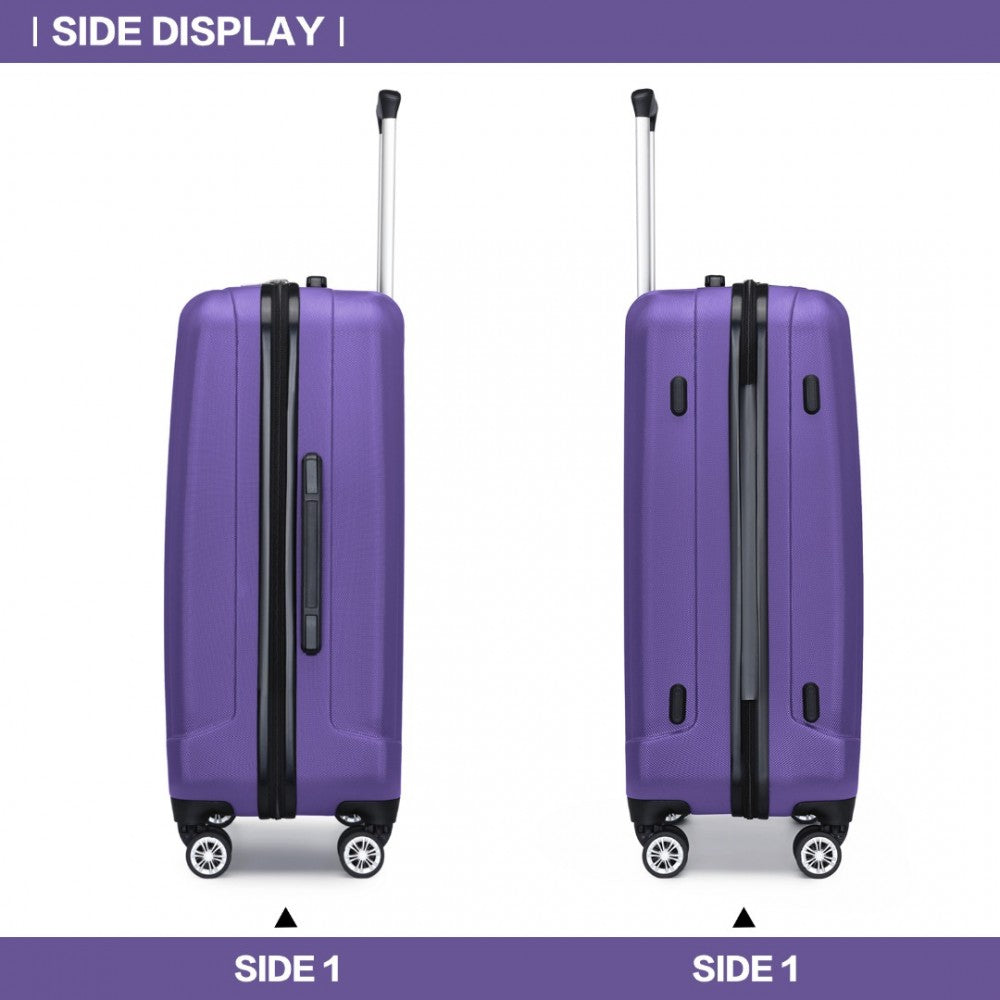 K1773-1L - KONO 19/24/28 INCH 3 PIECE SET STRIPED ABS HARD SHELL LUGGAGE WITH 360-DEGREE SPINNER WHEELS - PURPLE - The Baggage Shop