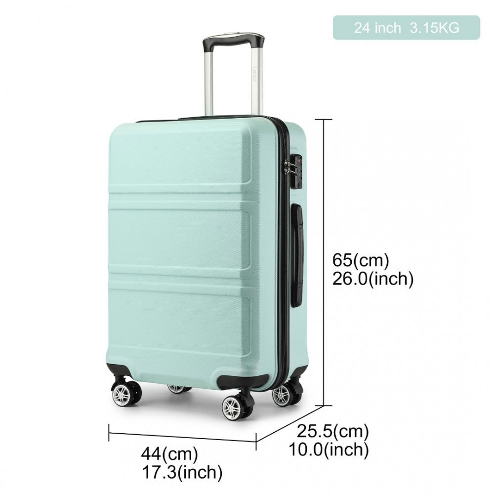 K1871-1L - KONO ABS 24 INCH SCULPTED HORIZONTAL DESIGN SUITCASE - MINT GREEN - The Baggage Shop