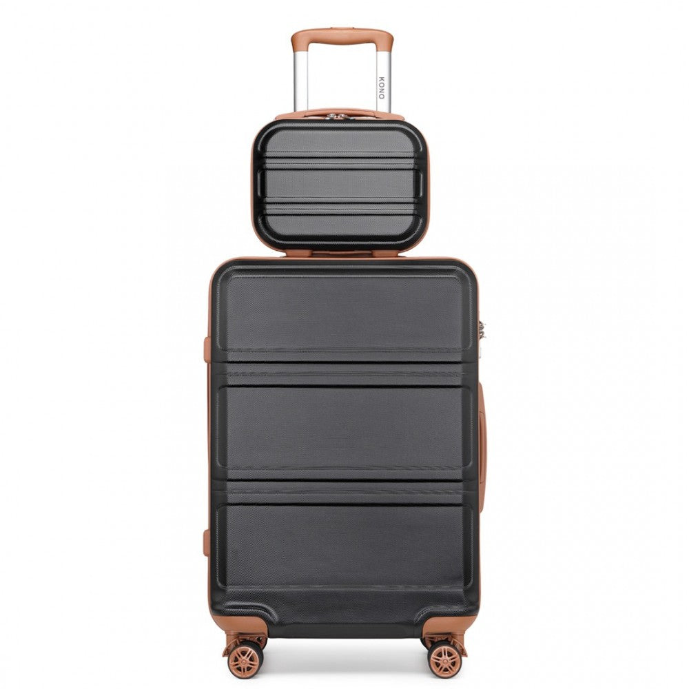 K1871-1L - KONO ABS 4 WHEEL SUITCASE SET WITH VANITY CASE - BLACK AND BROWN - The Baggage Shop