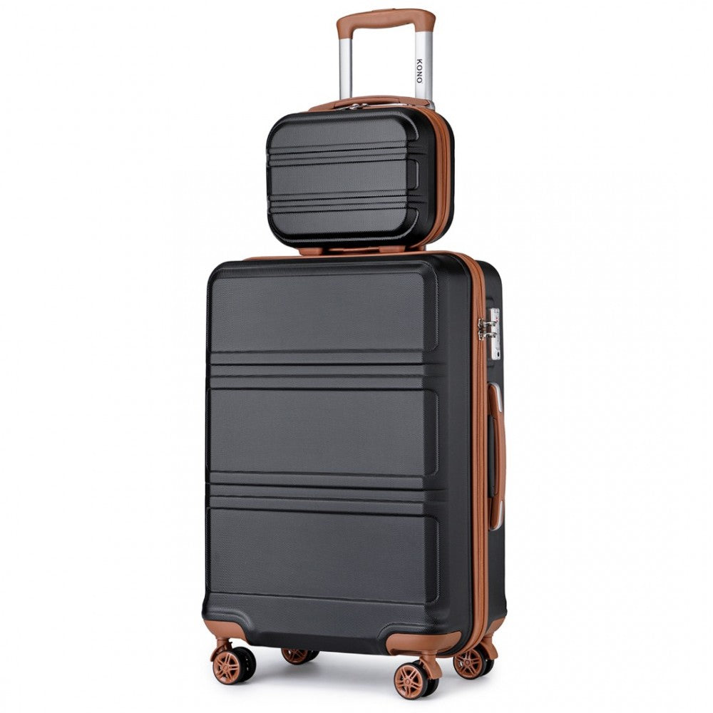 K1871-1L - KONO ABS 4 WHEEL SUITCASE SET WITH VANITY CASE - BLACK AND BROWN - The Baggage Shop