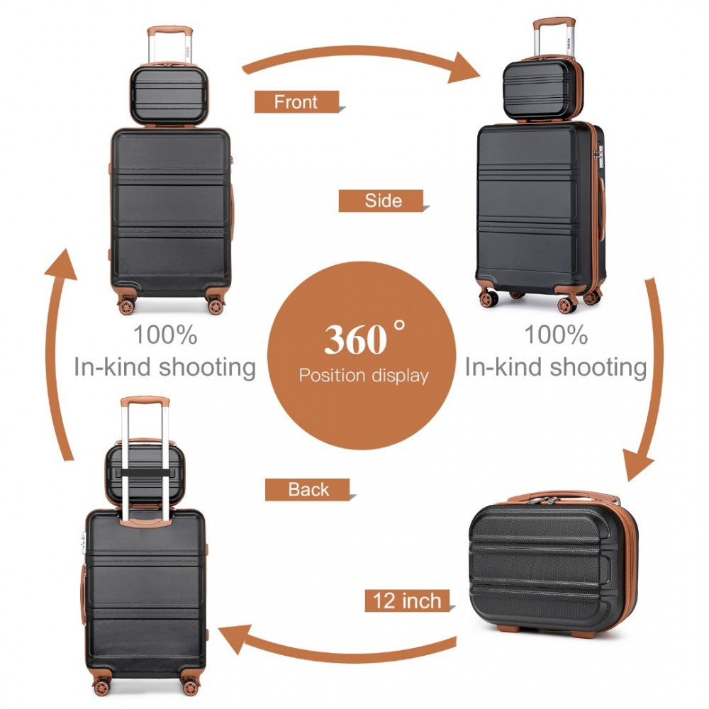 K1871-1L - KONO ABS 4 WHEEL SUITCASE SET WITH VANITY CASE - BLACK AND BROWN - The Baggage Shop