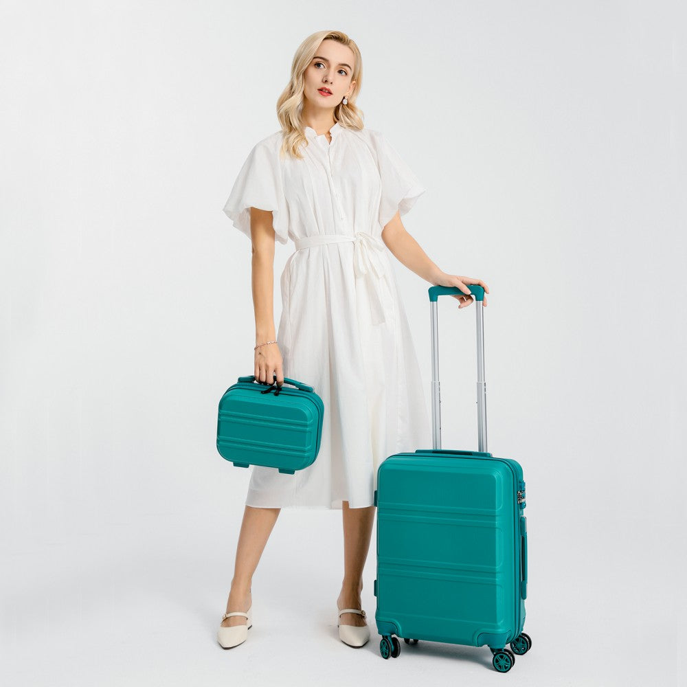 K1871-1L - KONO ABS 4 WHEEL SUITCASE SET WITH VANITY CASE - TEAL - The Baggage Shop