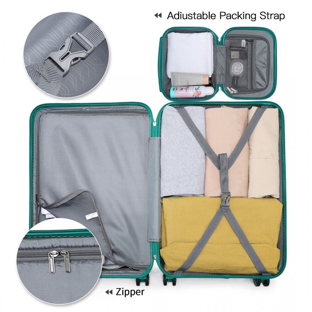 K1871-1L - KONO ABS 4 WHEEL SUITCASE SET WITH VANITY CASE - TEAL - The Baggage Shop