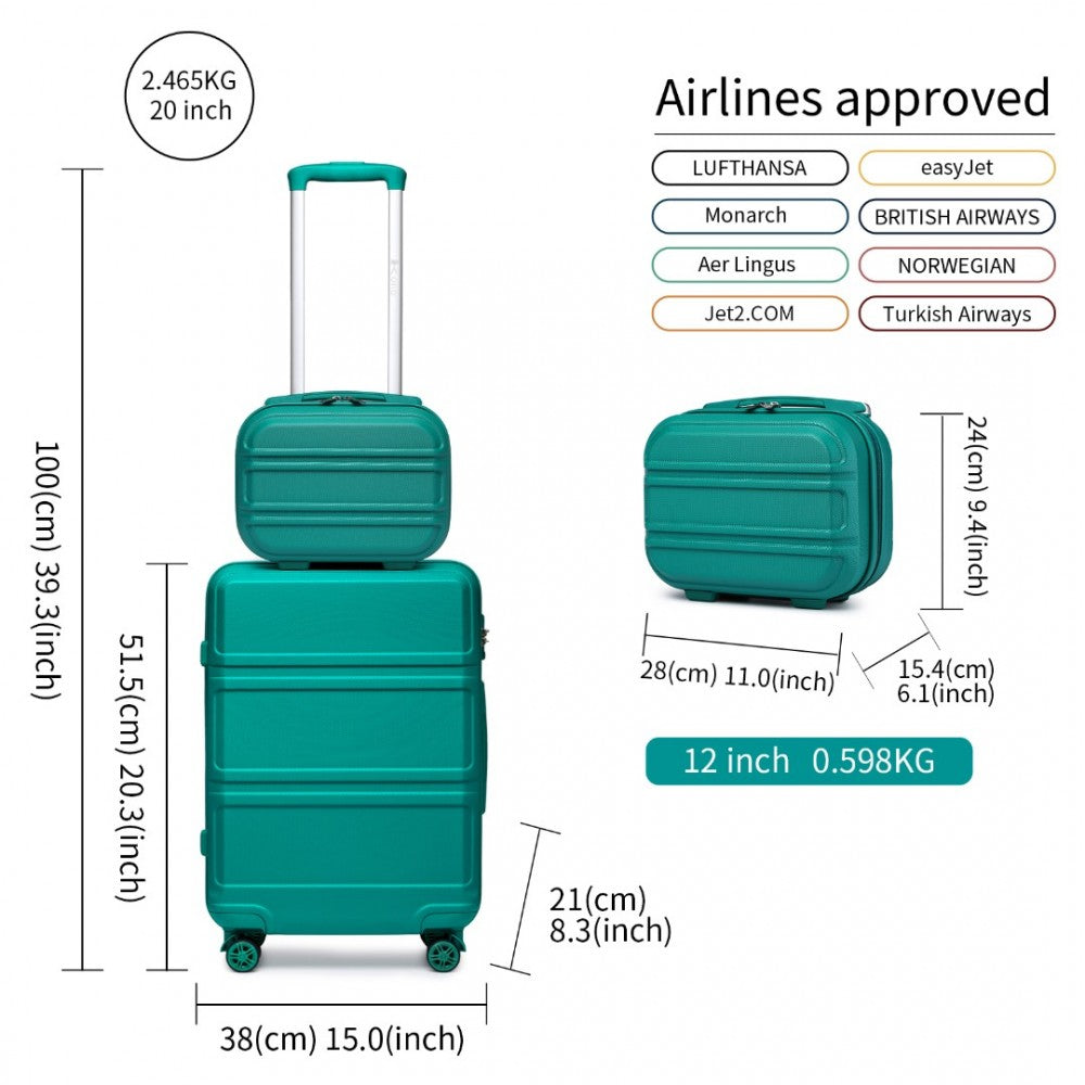 K1871-1L - KONO ABS 4 WHEEL SUITCASE SET WITH VANITY CASE - TEAL - The Baggage Shop