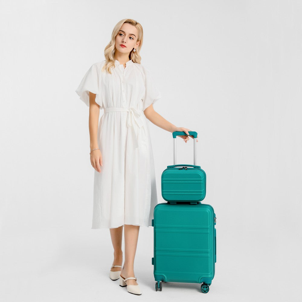 K1871-1L - KONO ABS 4 WHEEL SUITCASE SET WITH VANITY CASE - TEAL - The Baggage Shop