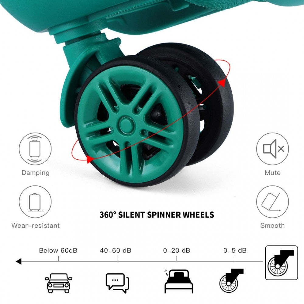 K1871-1L - KONO ABS 4 WHEEL SUITCASE SET WITH VANITY CASE - TEAL - The Baggage Shop
