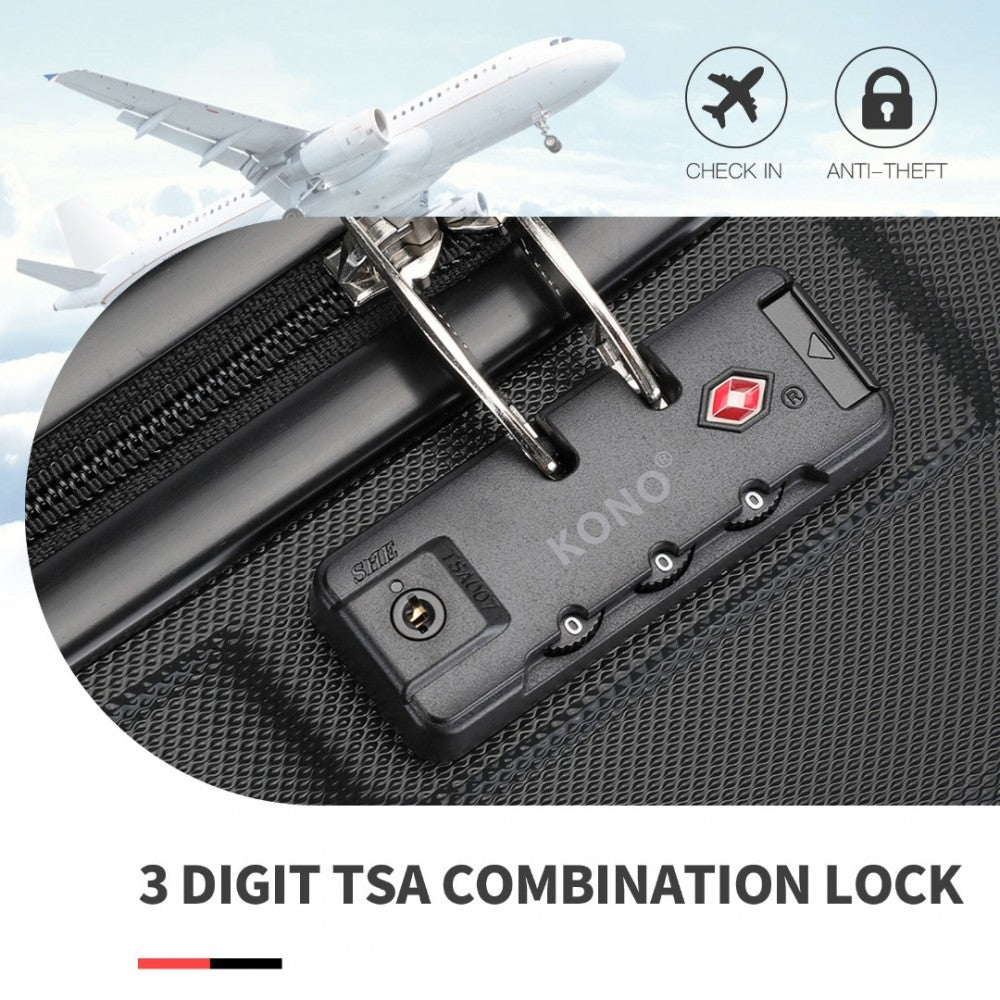 K1871-1L - KONO ABS SCULPTED HORIZONTAL DESIGN 3 PIECE SUITCASE SET - BLACK - The Baggage Shop