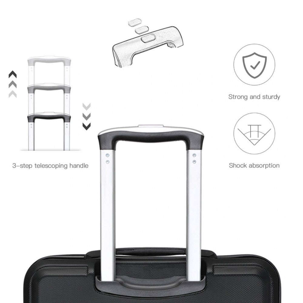 K1871-1L - KONO ABS SCULPTED HORIZONTAL DESIGN 3 PIECE SUITCASE SET - BLACK - The Baggage Shop