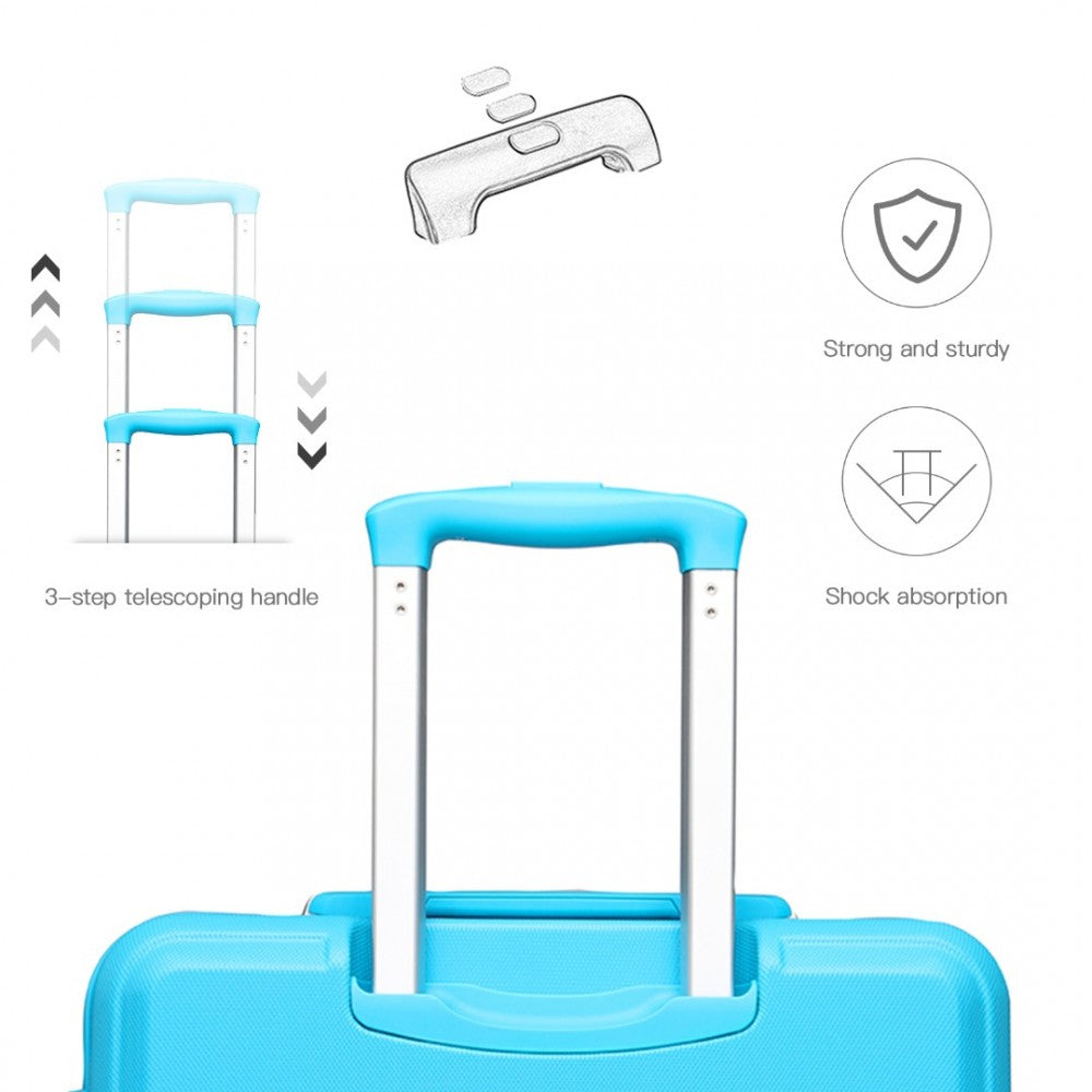 K1871-1L - KONO ABS SCULPTED HORIZONTAL DESIGN 3 PIECE SUITCASE SET - BLUE - The Baggage Shop