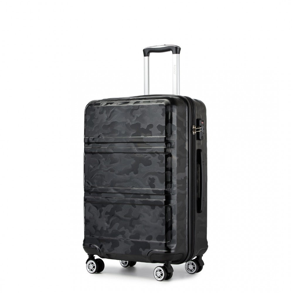K1871-1L - KONO ABS SCULPTED HORIZONTAL DESIGN 3 PIECE SUITCASE SET - CAMOUFLAGE BLACK - The Baggage Shop