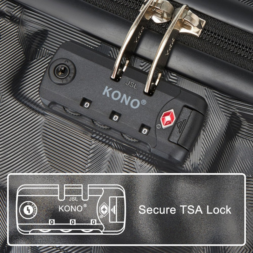 K1871-1L - KONO ABS SCULPTED HORIZONTAL DESIGN 3 PIECE SUITCASE SET - CAMOUFLAGE BLACK - The Baggage Shop