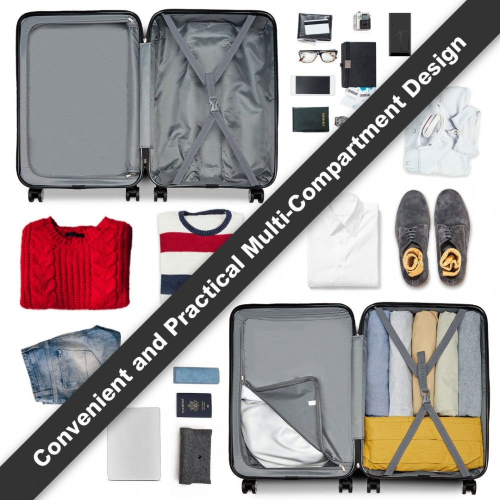 K1871-1L - KONO ABS SCULPTED HORIZONTAL DESIGN 3 PIECE SUITCASE SET - CAMOUFLAGE GREY AND BLACK - The Baggage Shop