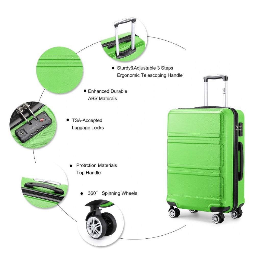 K1871-1L - KONO ABS SCULPTED HORIZONTAL DESIGN 3 PIECE SUITCASE SET - GREEN - The Baggage Shop