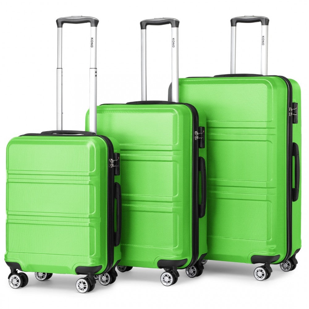 K1871-1L - KONO ABS SCULPTED HORIZONTAL DESIGN 3 PIECE SUITCASE SET - GREEN - The Baggage Shop