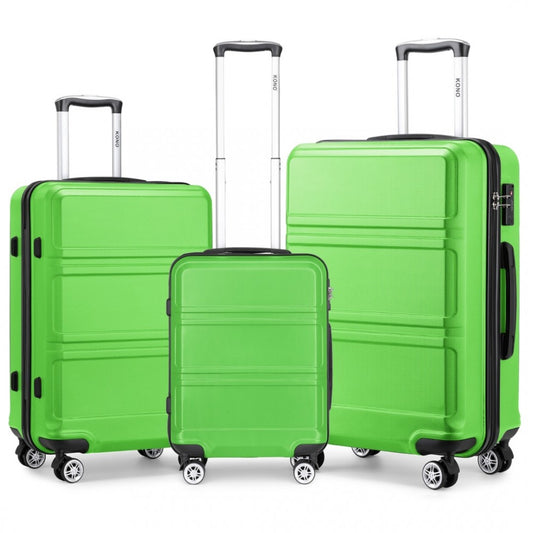 K1871-1L - KONO ABS SCULPTED HORIZONTAL DESIGN 3 PIECE SUITCASE SET - GREEN - The Baggage Shop