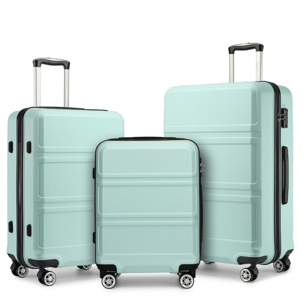 K1871-1L - KONO ABS SCULPTED HORIZONTAL DESIGN 3 PIECE SUITCASE SET - MINT GREEN - The Baggage Shop
