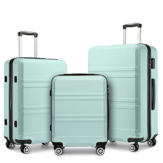 K1871-1L - KONO ABS SCULPTED HORIZONTAL DESIGN 3 PIECE SUITCASE SET - MINT GREEN - The Baggage Shop