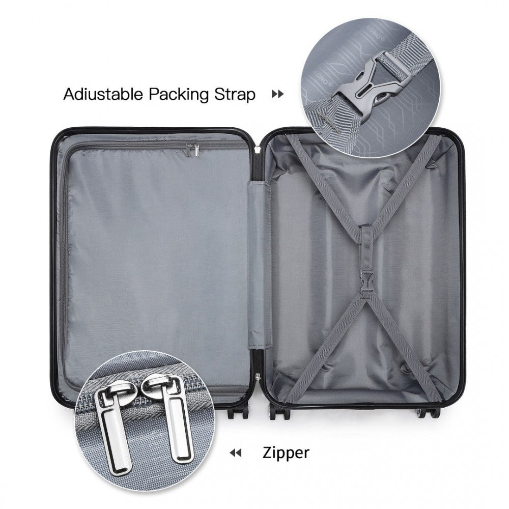 K1871-1L - KONO ABS SCULPTED HORIZONTAL DESIGN 3 PIECE SUITCASE SET - PINK - The Baggage Shop