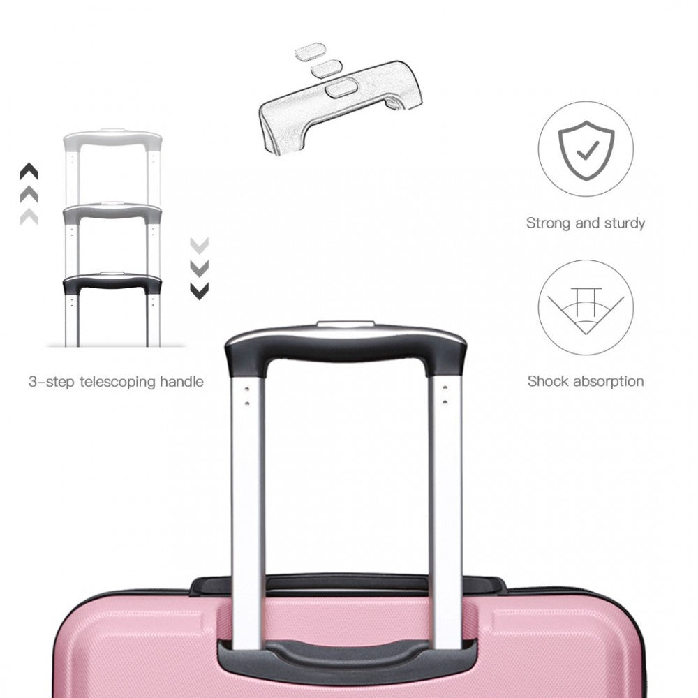 K1871-1L - KONO ABS SCULPTED HORIZONTAL DESIGN 3 PIECE SUITCASE SET - PINK - The Baggage Shop