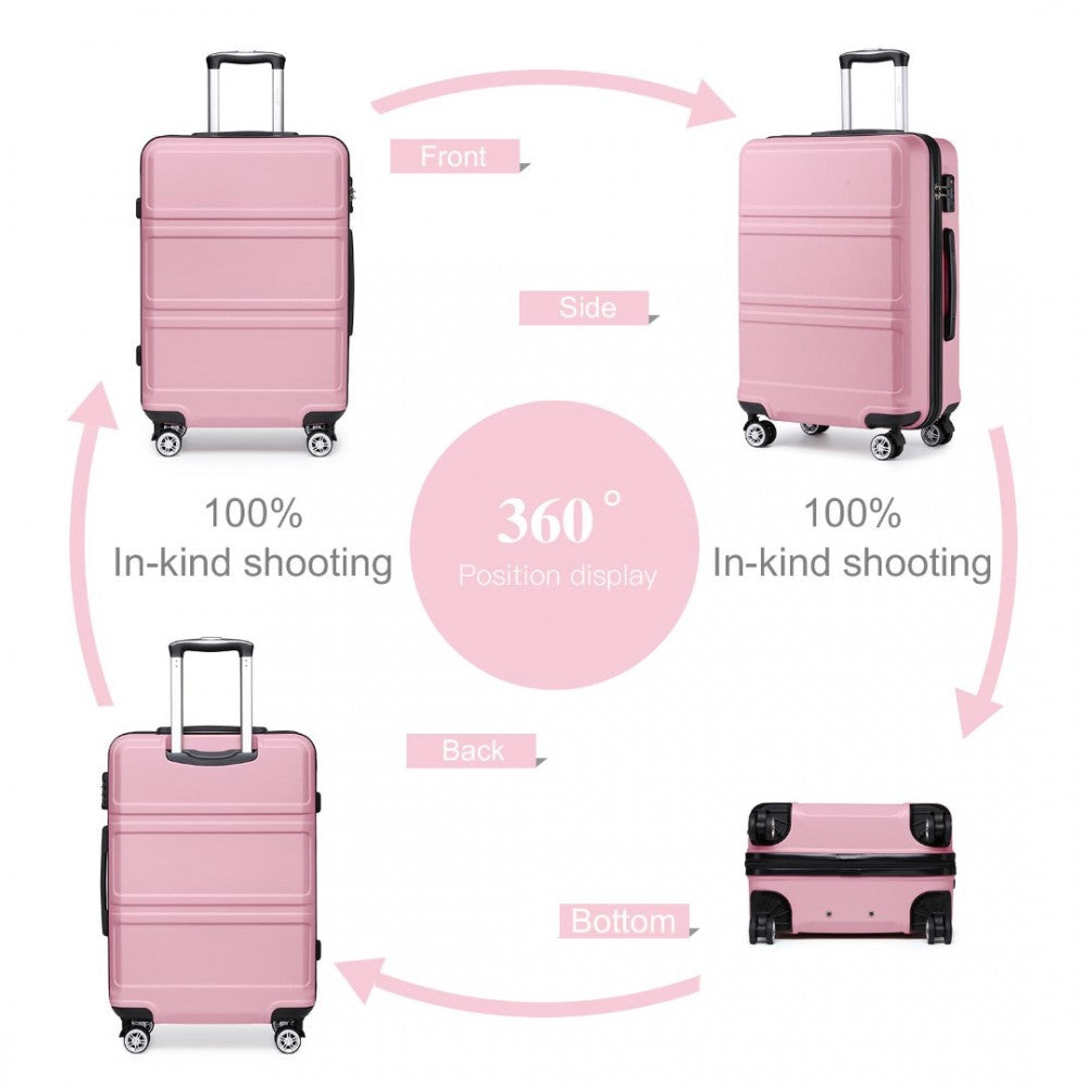 K1871-1L - KONO ABS SCULPTED HORIZONTAL DESIGN 3 PIECE SUITCASE SET - PINK - The Baggage Shop