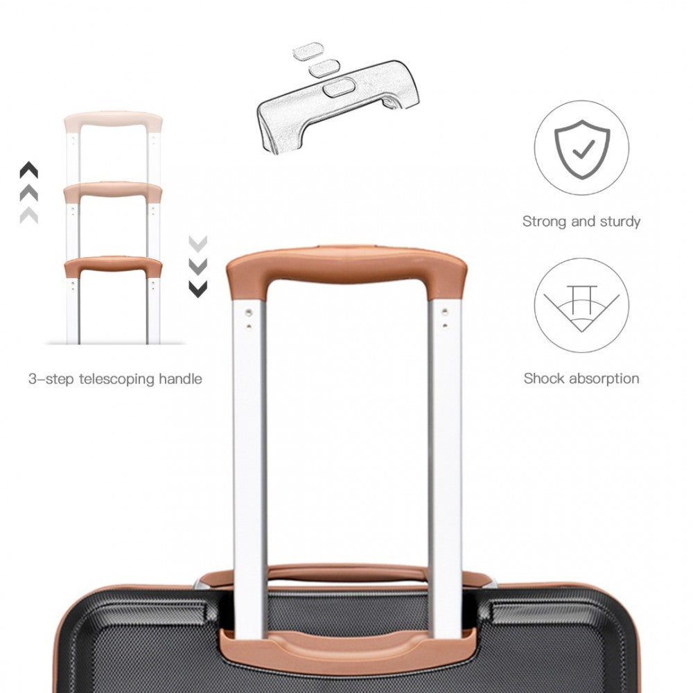 K1871-1L - KONO ABS SCULPTED HORIZONTAL DESIGN 4 PCS SUITCASE SET WITH VANITY CASE - BLACK AND BROWN - The Baggage Shop