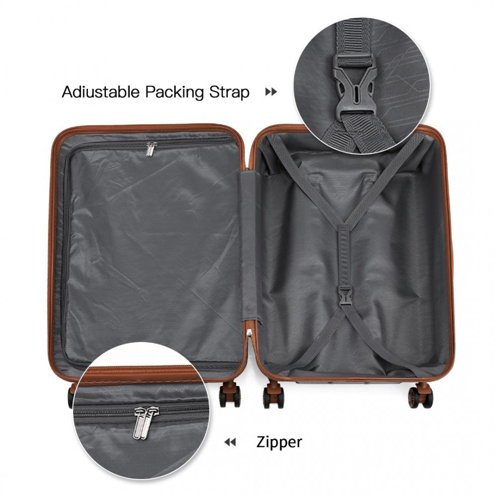 K1871-1L - KONO ABS SCULPTED HORIZONTAL DESIGN 4 PCS SUITCASE SET WITH VANITY CASE - BLACK AND BROWN - The Baggage Shop