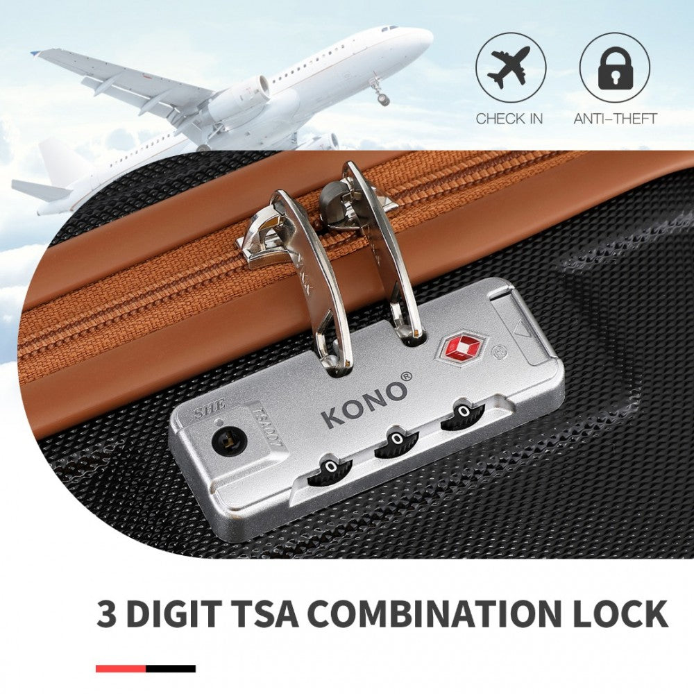 K1871-1L - KONO ABS SCULPTED HORIZONTAL DESIGN 4 PCS SUITCASE SET WITH VANITY CASE - BLACK AND BROWN - The Baggage Shop