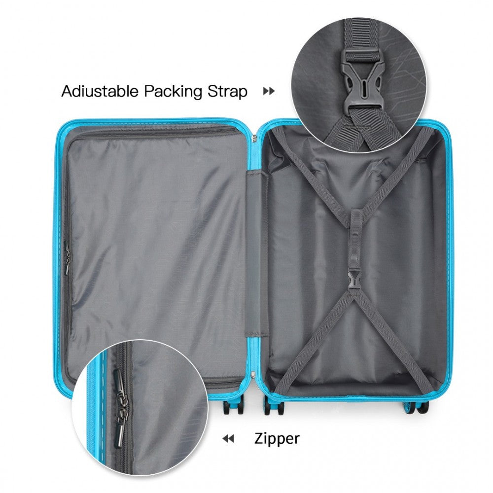 K1871-1L - KONO ABS SCULPTED HORIZONTAL DESIGN 4 PCS SUITCASE SET WITH VANITY CASE - BLUE - The Baggage Shop