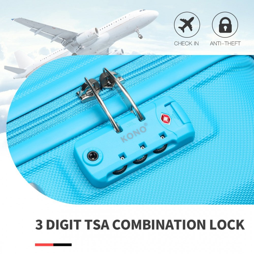 K1871-1L - KONO ABS SCULPTED HORIZONTAL DESIGN 4 PCS SUITCASE SET WITH VANITY CASE - BLUE - The Baggage Shop