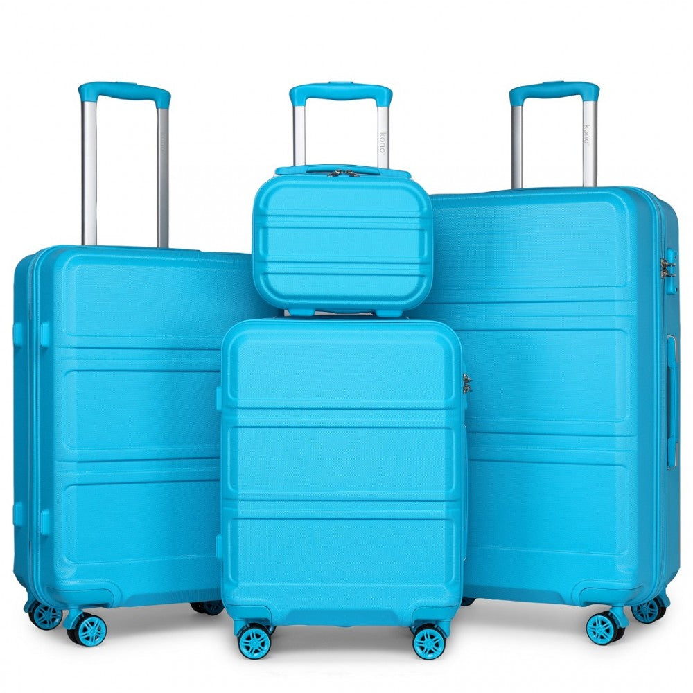K1871-1L - KONO ABS SCULPTED HORIZONTAL DESIGN 4 PCS SUITCASE SET WITH VANITY CASE - BLUE - The Baggage Shop