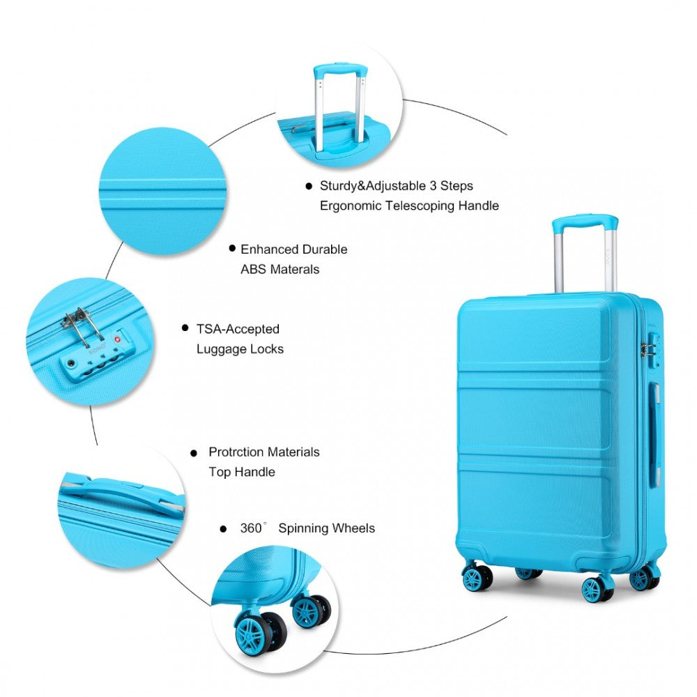 K1871-1L - KONO ABS SCULPTED HORIZONTAL DESIGN 4 PCS SUITCASE SET WITH VANITY CASE - BLUE - The Baggage Shop