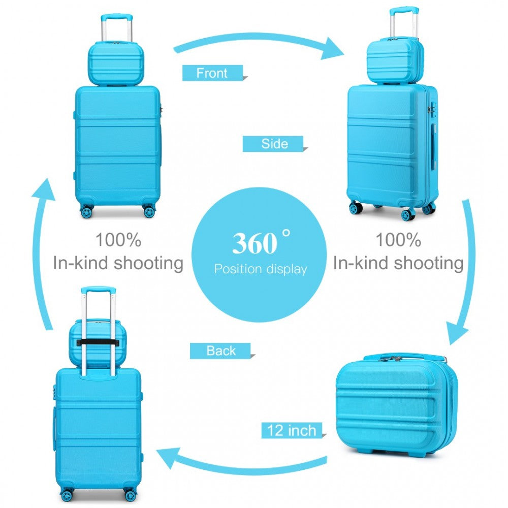 K1871-1L - KONO ABS SCULPTED HORIZONTAL DESIGN 4 PCS SUITCASE SET WITH VANITY CASE - BLUE - The Baggage Shop