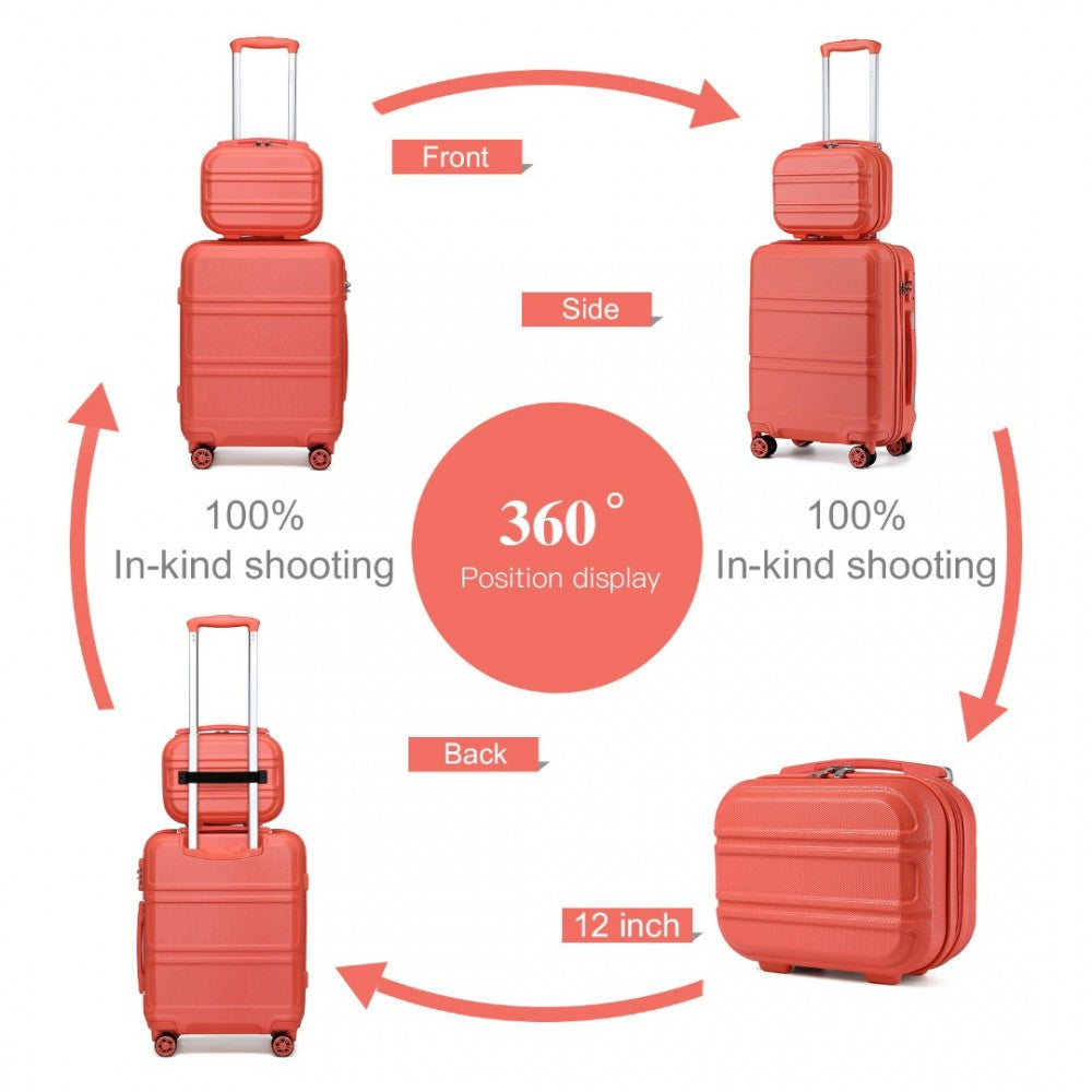 K1871-1L - KONO ABS SCULPTED HORIZONTAL DESIGN 4 PCS SUITCASE SET WITH VANITY CASE - CORAL - The Baggage Shop