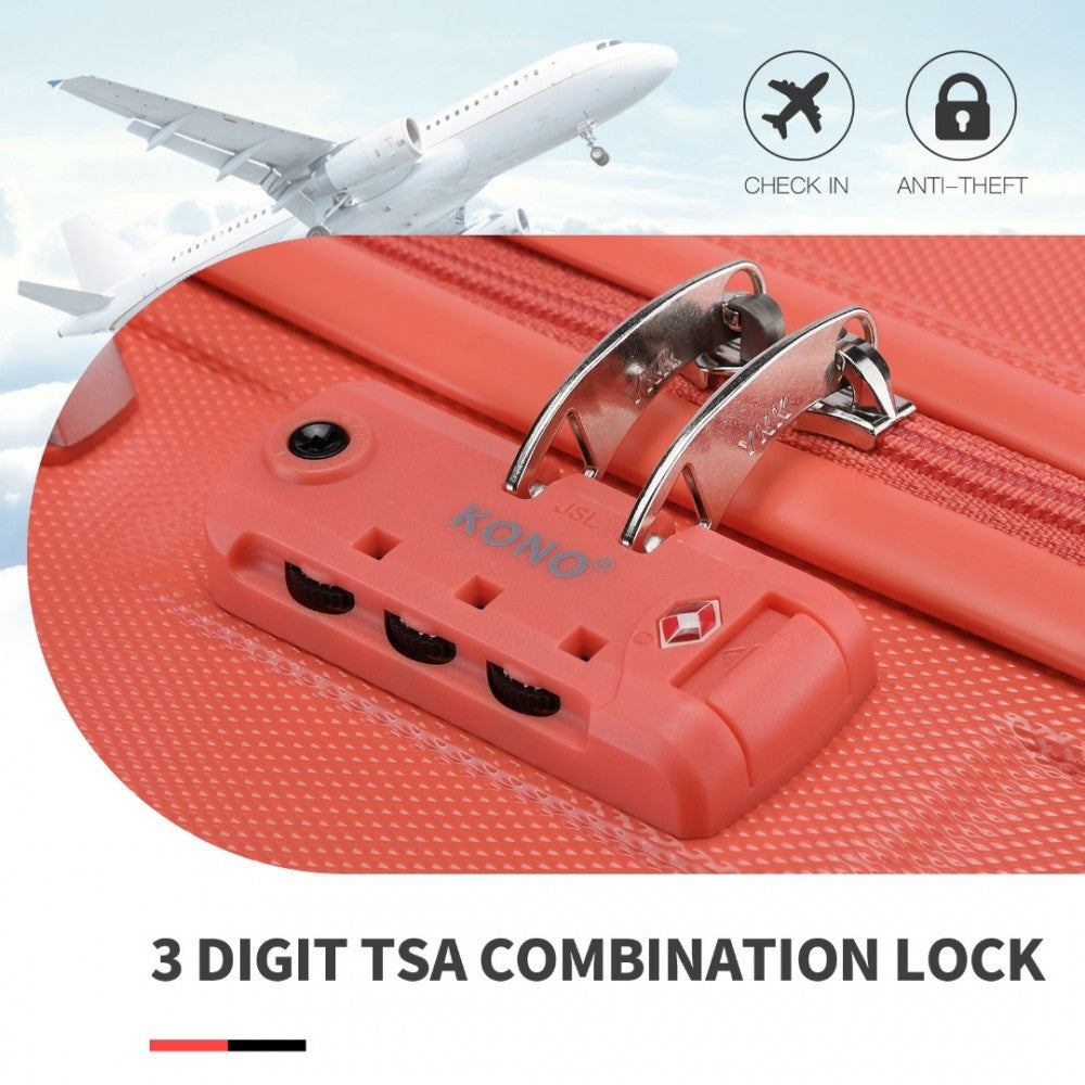 K1871-1L - KONO ABS SCULPTED HORIZONTAL DESIGN 4 PCS SUITCASE SET WITH VANITY CASE - CORAL - The Baggage Shop