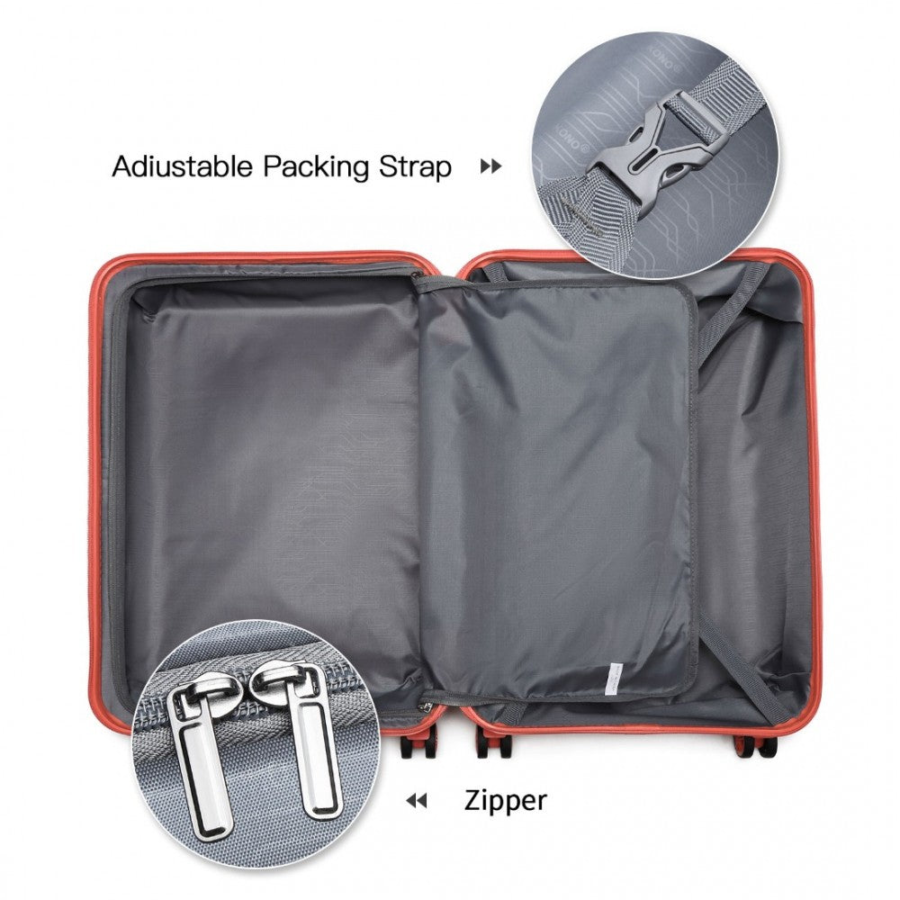 K1871-1L - KONO ABS SCULPTED HORIZONTAL DESIGN 4 PCS SUITCASE SET WITH VANITY CASE - CORAL - The Baggage Shop