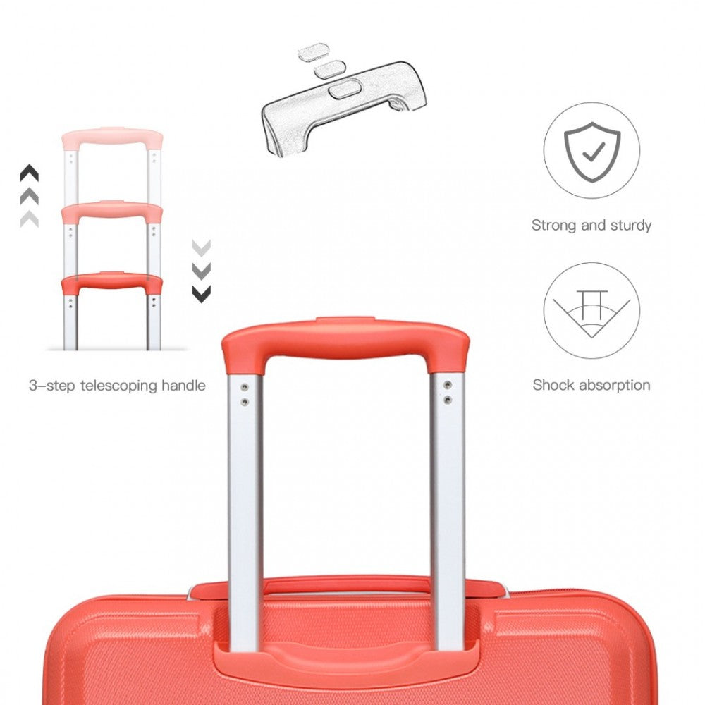 K1871-1L - KONO ABS SCULPTED HORIZONTAL DESIGN 4 PCS SUITCASE SET WITH VANITY CASE - CORAL - The Baggage Shop