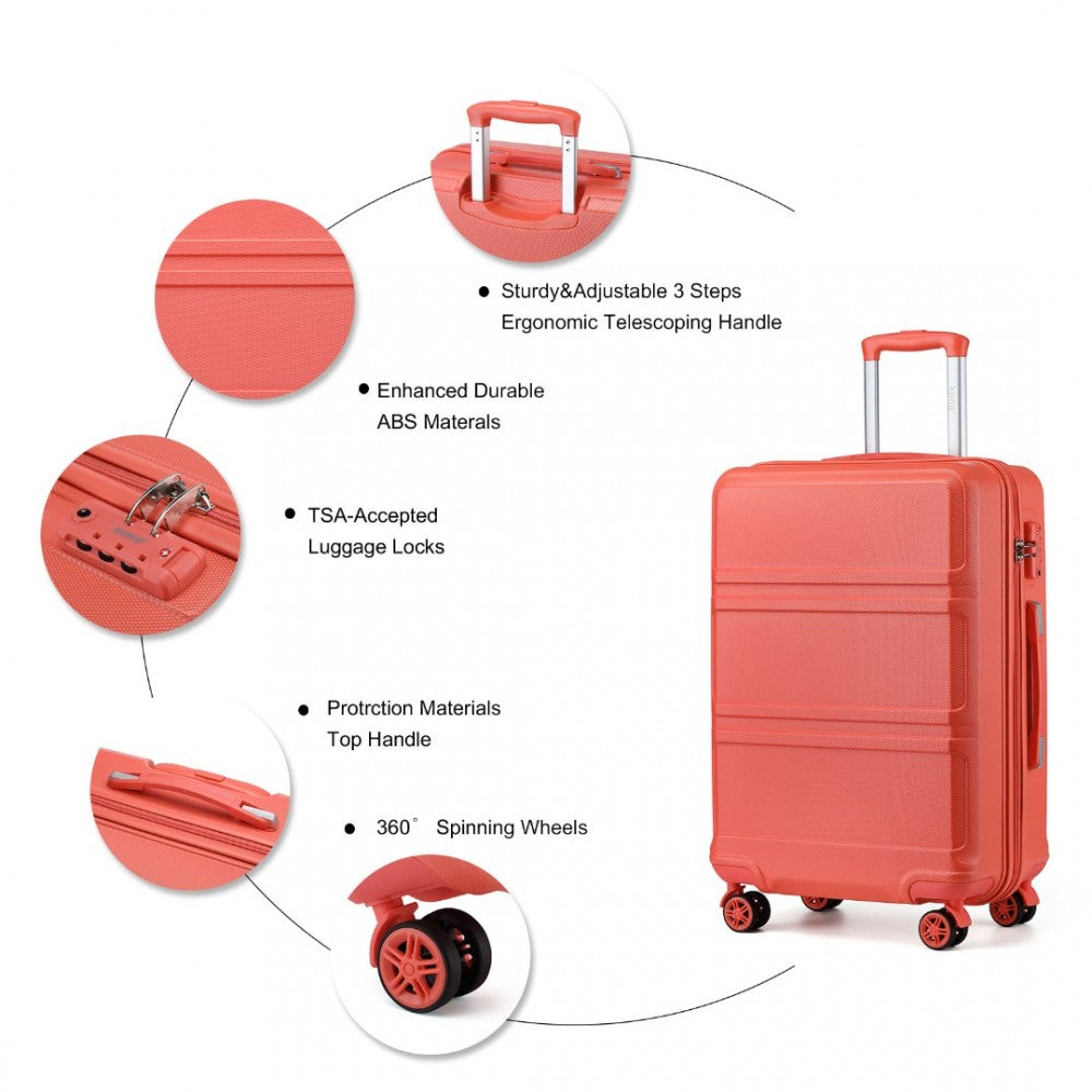 K1871-1L - KONO ABS SCULPTED HORIZONTAL DESIGN 4 PCS SUITCASE SET WITH VANITY CASE - CORAL - The Baggage Shop