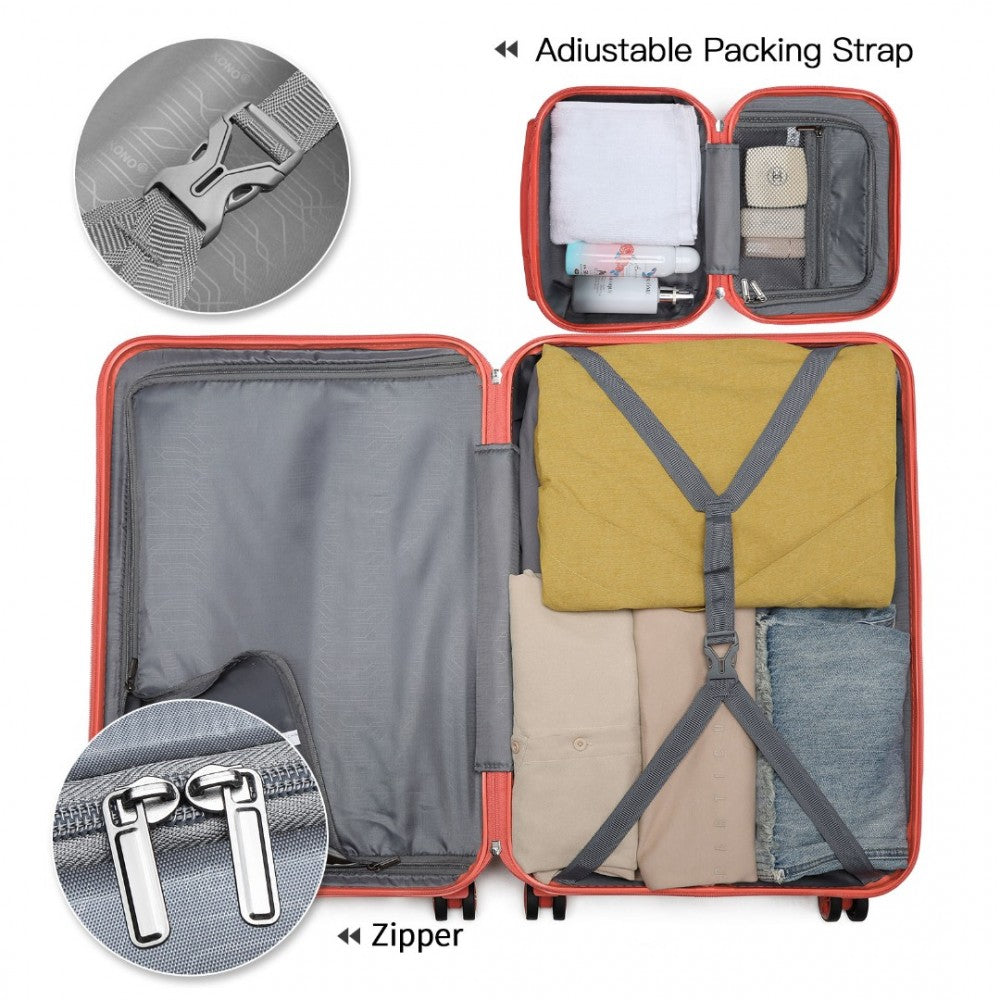 K1871-1L - KONO ABS SCULPTED HORIZONTAL DESIGN 4 PCS SUITCASE SET WITH VANITY CASE - CORAL - The Baggage Shop