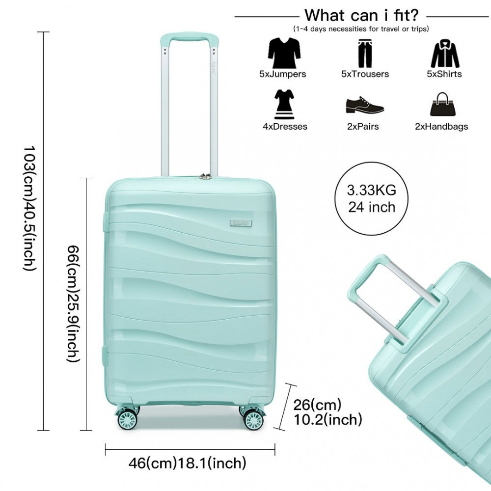 K2094L - KONO 24 INCH LIGHTWEIGHT POLYPROPYLENE HARD SHELL SUITCASE WITH TSA LOCK - MINT GREEN - The Baggage Shop