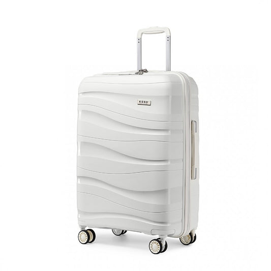 K2094L - KONO 28 INCH LIGHTWEIGHT POLYPROPYLENE HARD SHELL SUITCASE WITH TSA LOCK - CREAM WHITE - The Baggage Shop