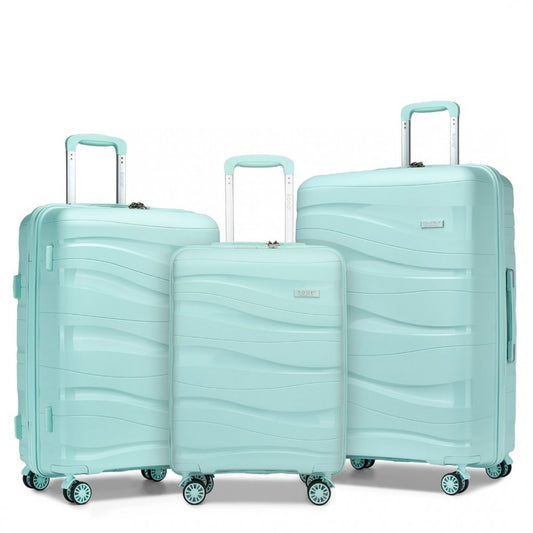 K2094L - KONO LIGHTWEIGHT POLYPROPYLENE HARD SHELL 3 PIECE SUITCASE SET WITH TSA LOCK - MINT GREEN - The Baggage Shop