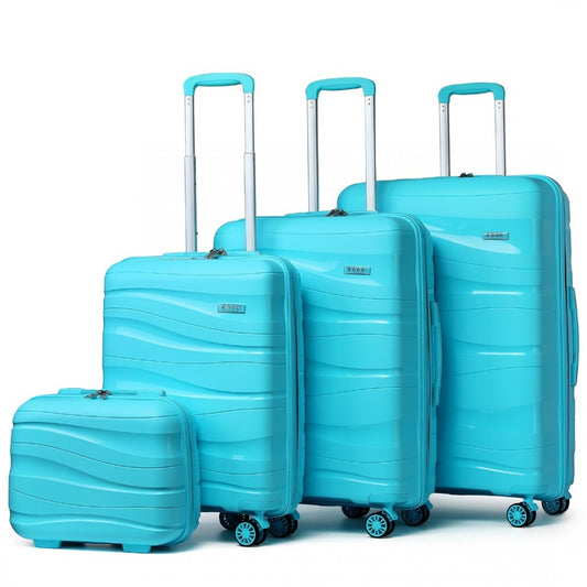 K2094L - KONO LIGHTWEIGHT POLYPROPYLENE HARD SHELL 4 PIECE SUITCASE SET WITH TSA LOCK AND VANITY CASE - BLUE - The Baggage Shop