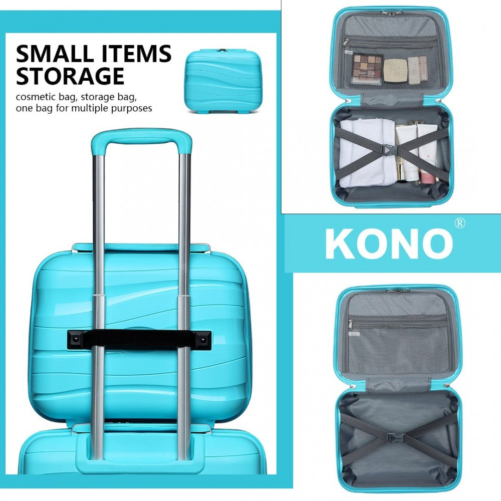 K2094L - KONO LIGHTWEIGHT POLYPROPYLENE HARD SHELL 4 PIECE SUITCASE SET WITH TSA LOCK AND VANITY CASE - BLUE - The Baggage Shop