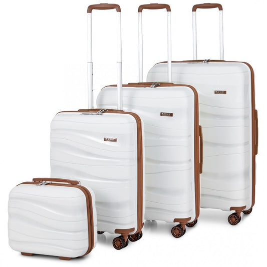 K2094L - KONO LIGHTWEIGHT POLYPROPYLENE HARD SHELL 4 PIECE SUITCASE SET WITH TSA LOCK AND VANITY CASE - CREAM - The Baggage Shop