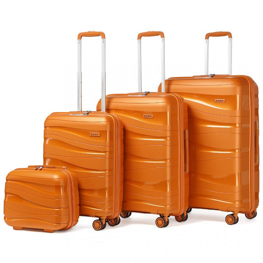 K2094L - KONO LIGHTWEIGHT POLYPROPYLENE HARD SHELL 4 PIECE SUITCASE SET WITH TSA LOCK AND VANITY CASE - ORANGE - The Baggage Shop
