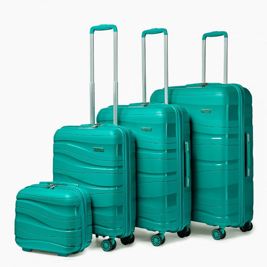 K2094L - KONO LIGHTWEIGHT POLYPROPYLENE HARD SHELL 4 PIECE SUITCASE SET WITH TSA LOCK AND VANITY CASE - TEAL - The Baggage Shop