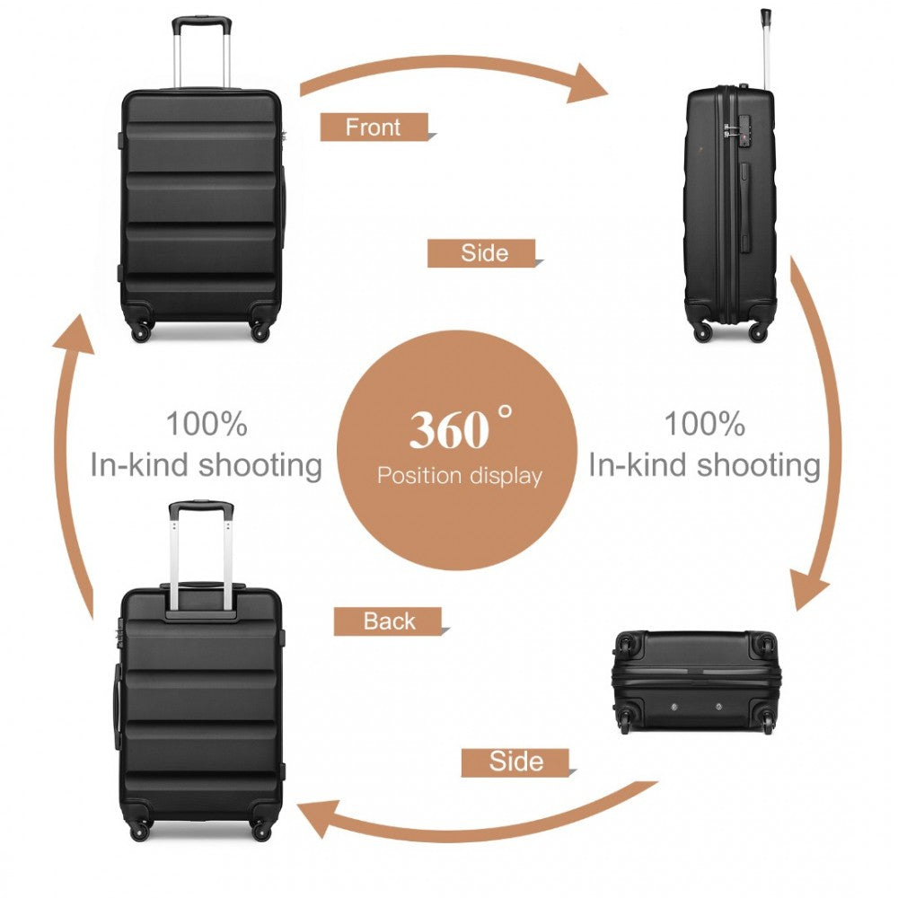 K2191L - KONO 28 INCH CHECK IN LUGGAGE - STREAMLINED ABS HARDSHELL SUITCASE WITH SECURE TSA LOCK - BLACK - The Baggage Shop