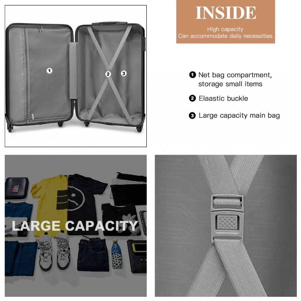 K2191L - KONO 28 INCH CHECK IN LUGGAGE - STREAMLINED ABS HARDSHELL SUITCASE WITH SECURE TSA LOCK - BLACK - The Baggage Shop