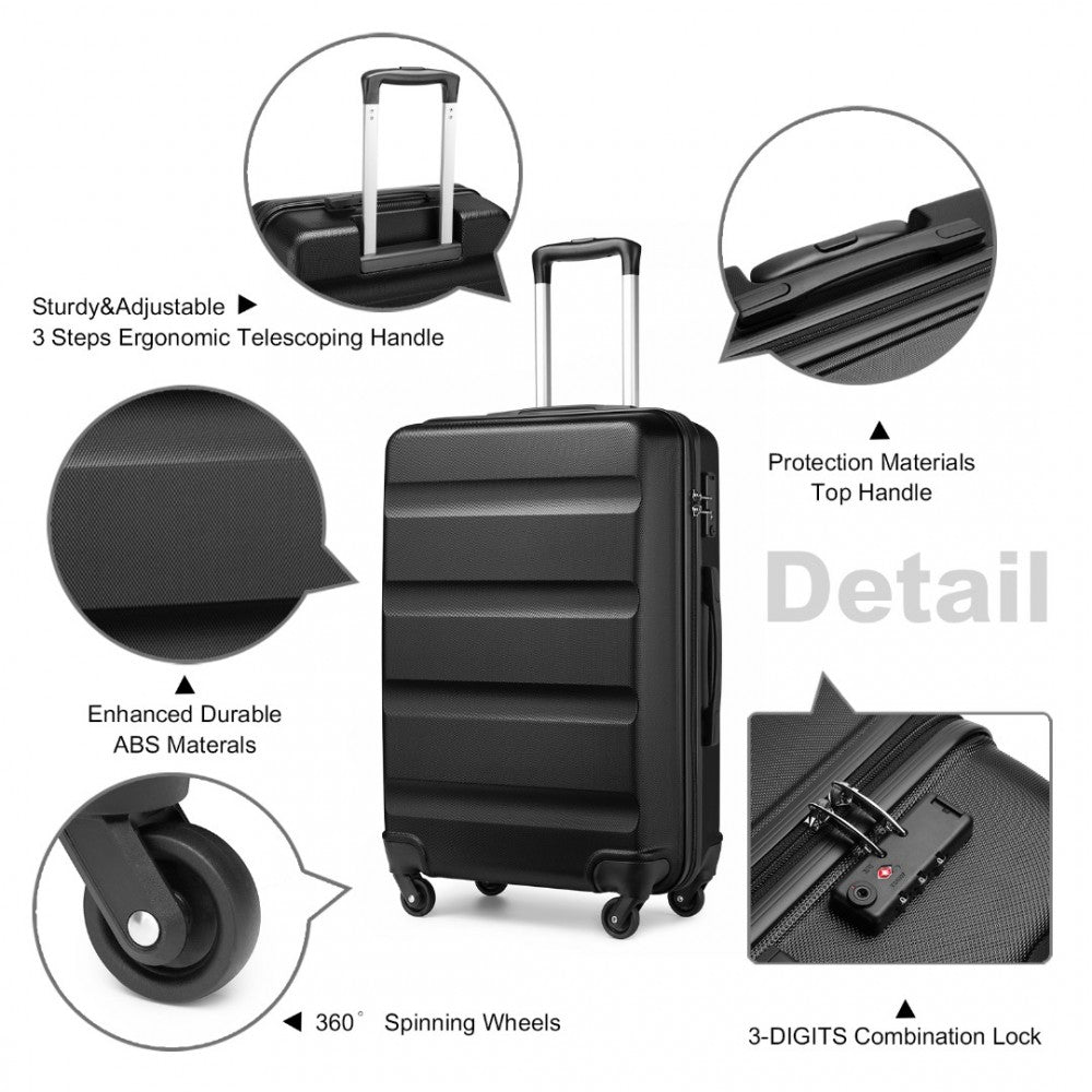 K2191L - KONO 28 INCH CHECK IN LUGGAGE - STREAMLINED ABS HARDSHELL SUITCASE WITH SECURE TSA LOCK - BLACK - The Baggage Shop