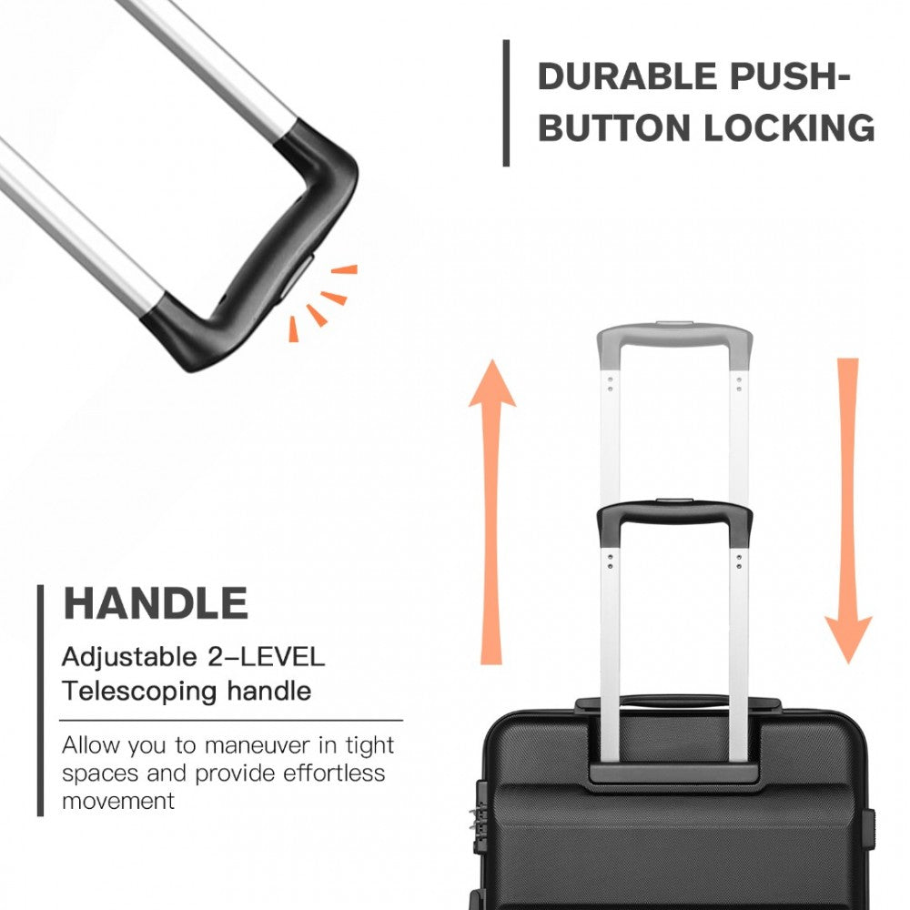 K2191L - KONO 28 INCH CHECK IN LUGGAGE - STREAMLINED ABS HARDSHELL SUITCASE WITH SECURE TSA LOCK - BLACK - The Baggage Shop